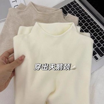 獨特奶藍色打底衫半高領內搭女秋冬2025款顯白超好看針織毛衣上衣