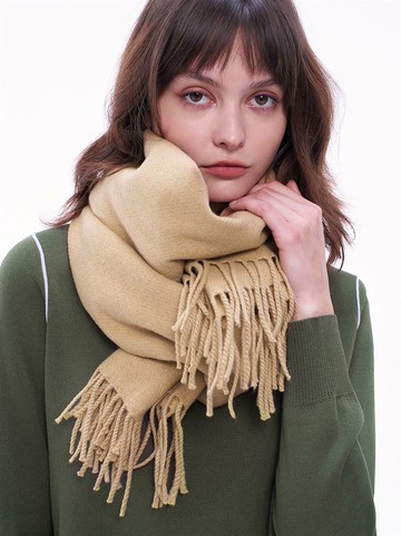 禦寒首選羊毛純色圍巾-卡其