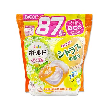 P&G (2袋超值組)日本Bold-強洗淨2倍消臭柔軟香氛洗衣球87顆/袋-柑橘馬鞭草(橘) (洗衣凝膠球家庭號補充包)