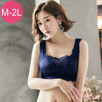 (M) 蠶絲蕾絲美胸內衣_藍色#7508