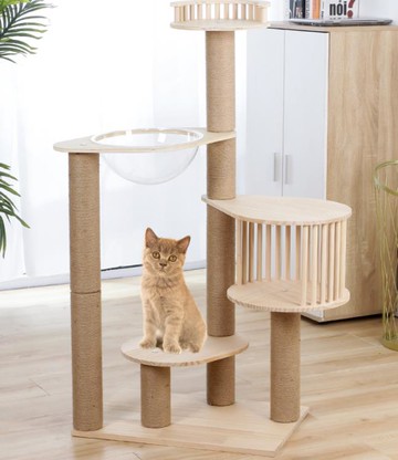 貓跳台 小型貓爬架貓窩貓樹一體太空艙實木架子四季貓抓柱跳台太空倉貓架 開發票免運