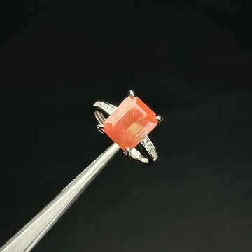 奧勒岡紅色太陽石 | 罕見礦石 樂觀 方型 寶石戒指 活圍 925純銀 S23AS26-07
