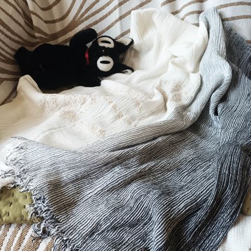 漸進效果天然皺全棉刺繡圍巾 - 遙望山景