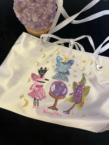 貓仙子Lilly原創設計魔法毬花仙子夢幻蘑菇塔羅金句銀色女單肩包