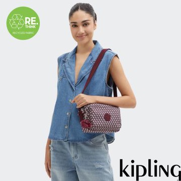 Kipling 酒紅K字印花多層隨身斜背包-ABANU M