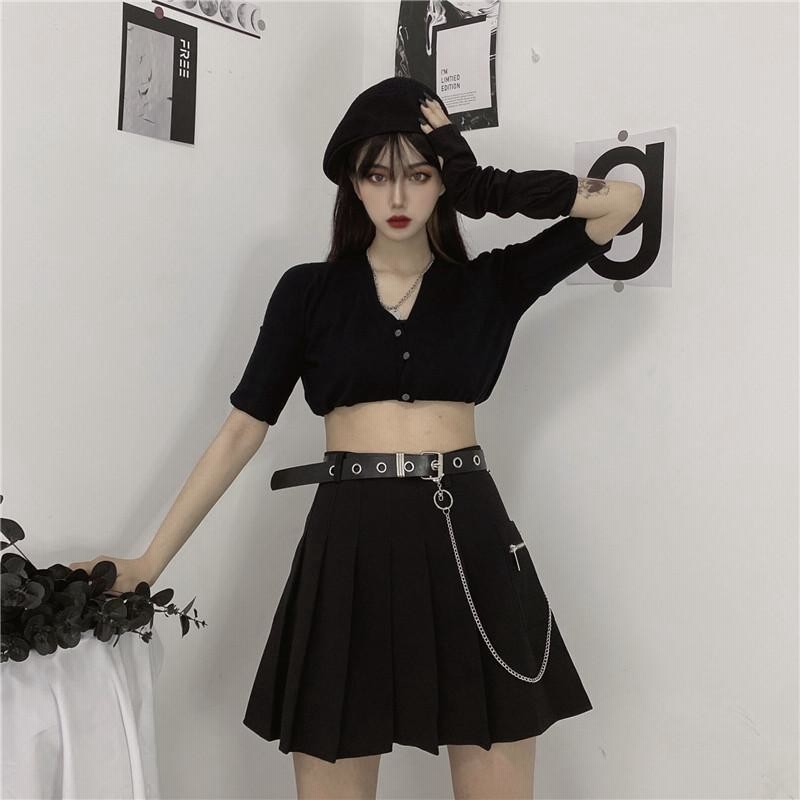 プリーツ ミニ スカート チェーン ベルト 韓国 ストリート