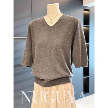 時尚休閑媽媽裝針織衫女短袖秋裝新款上衣氣質小衫百搭中年打底衫