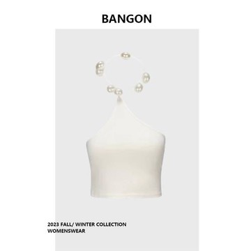 BANGON 珍珠掛脖吊帶背心短款氣質辣妹風2025年新款設計感上衣女