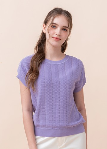 霧柔簡雅花釦飾廓形連袖針織衫