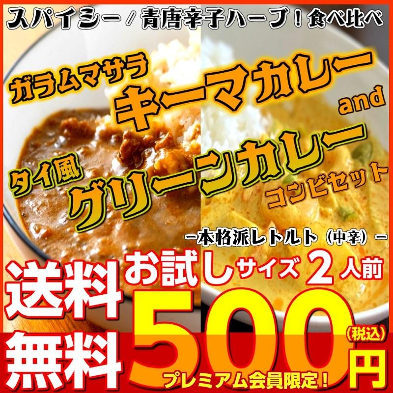 キーマカレー　＆　グリーンカレー　会員価格500円　コンビセット　2人前　本格派　レトルト　スパイス　お取り寄せ　メール便商品　お試しグルメギフト