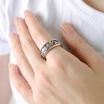 生-花葉晶鑽戒(窄) 925純銀飾