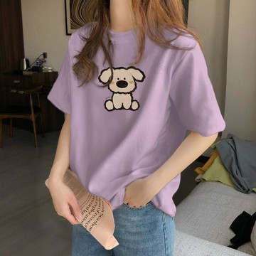 夏季上衣女 純棉短袖女 T恤女 小衆圓領上衣 潮流上衣 寬鬆休閒短袖 顯瘦百搭t恤 簡約時尚t恤 設計感上衣 印花短袖