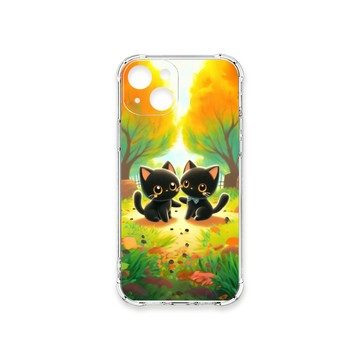 iPhone 15 殼 TRON IPhone 15 櫻花公園黑色貓咪 四角防摔殼 手機殼