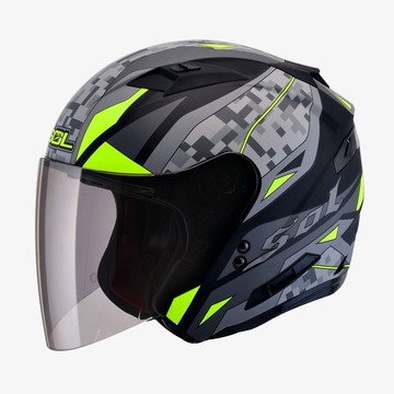 SOL SO7 SO-7 迷彩 消光黑黃 半罩 3/4罩 內藏墨鏡 雙層鏡 LED燈 雙D釦 排齒釦 安全帽