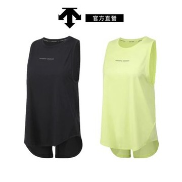 【DESCENTE】迪桑特 女士 跑步運動網布無袖背心 (黑色/綠黃色)