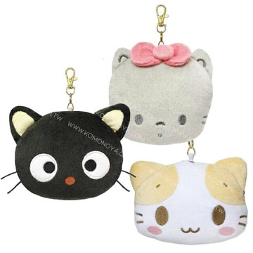 小禮堂 Sanrio 三麗鷗 絨毛大臉伸縮票卡零錢包 (大臉款) 巧克貓 Nya Ni Nyu Ne Nyon 棉花糖貓