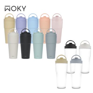 【WOKY 沃廚】 [●●]渾圓杯-雙層陶瓷 750ml+Ecozen純透款880ml (附吸管)