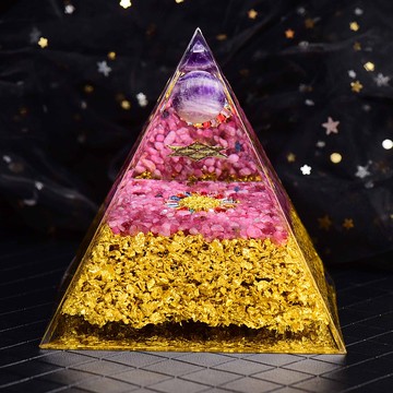 8cm大亞克力金字塔奧根塔Orgonite/脈輪/愛情/能量紫水晶/紅碧璽