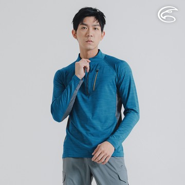 ADISI 男半門襟雲彩紗透氣快乾保暖上衣 AL2421033 靛藍 (S-3XL)｜磨毛 輕量 排汗 速乾 彈性