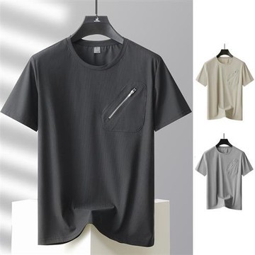 【米蘭精品】現貨+預購 男涼感短袖上衣T恤拉鍊口袋冰絲夏季休閒百搭寬鬆透氣-男裝4色74lg21