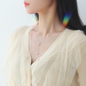 眼觀太陽之心925純銀珍珠項鏈女Y型韓版簡約小眾鎖骨鏈網紅森系潮1入