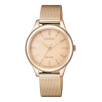 CITIZEN 星辰純淨時光米蘭編織不鏽鋼時尚腕錶-玫瑰金(EM0503-83X)