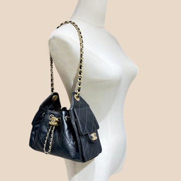 CHANEL香奈兒 25 Mini Hobo bag 迷你款 (黑/金) (粒面/金黑雙色鏈帶)