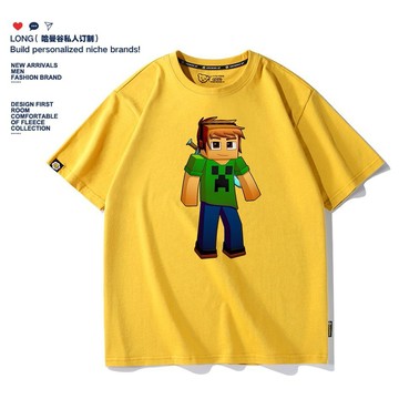 🔥台灣出貨 麥塊短袖 麥塊衣服 我的世界衣服 短袖 T恤 上衣 苦力怕 聯名短袖男苦力怕男童夏季純棉兒童衣服