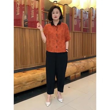 母親節中老年媽媽夏裝新款短袖小衫兩件套洋氣質時尚顯瘦襯衫套裝