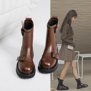 顯瘦馬丁靴女2023新款英倫風筒靴防滑厚底真皮切爾西短靴子單靴