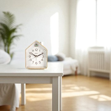 SEIKO 精工 / 小木屋造型 森林原音鳥鳴聲 貪睡鬧鈴 靜音鬧鐘 -淺木紋色 ＃QHP011A/SK048