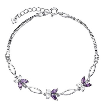 [米蘭精品] 925純銀手鍊鋯石手鏈-蝶戀花蝴蝶閃耀時尚七夕情人節生日禮物女飾品73zv8