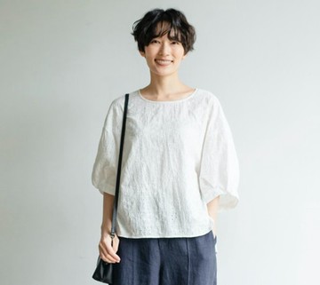 蓬鬆泡泡袖刺繡襯衫 親膚透氣 甜美優雅 100%純棉花漾款 230509-3