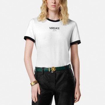 White/black stretch viscose jersey T-shirt