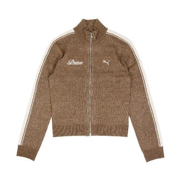 外套 Retro Tape 女款 棕 立領 雙向拉鍊 合身 針織 亞規 635719-85