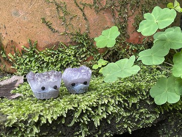 刺刺在一起-天然紫晶簇。小刺蝟。石頭寵物