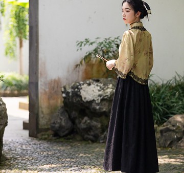 秘鹿花園  新中式 復古百褶百搭半身裙