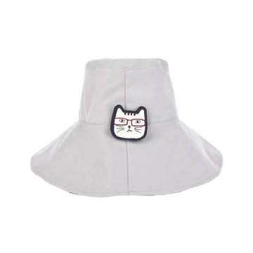 kUSUgURU JAPAN 日本眼鏡貓 NEKOZAWA貓澤系列 遮陽防曬大帽沿可調頭圍漁夫帽 附可拆式別針  灰色  頭圍62cm