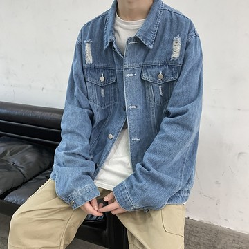 水洗刷色抓破牛仔外套 / 仿舊設計 / 可穿寬鬆落肩感 / 男女可穿 / S到3XL【QTJBY018】