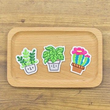 【刺繡貼紙】植物系列 - 大花仙人掌、大葉子盆栽、小葉子盆栽