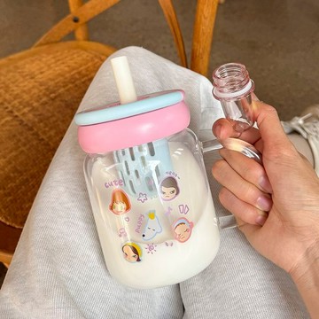 🔥優選好物🔥玻璃杯水杯 大容量茶水杯  玻璃水杯  玻璃吸管杯  女生吸管杯子高顏值可愛辦公室耐高溫 交換禮物