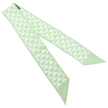 PRADA 普拉達 Triangolo Twilly 絲巾 綠色 絲綢 1FF008 【二手名牌BRAND OFF】