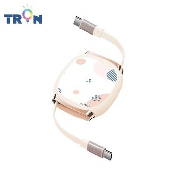 TRON 100W Type-C 伸縮快充線 1M 奶茶色 日系和風幾何-1 4檔長度調整 可充筆電 適用i15以上手機 平板