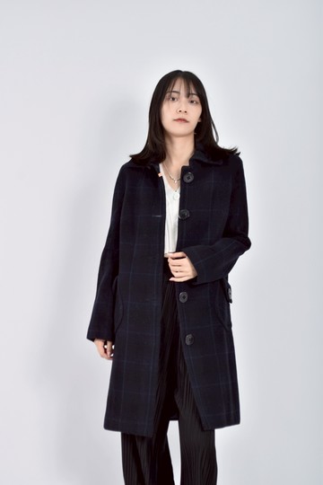 (S) by three質感長袖格紋黑色外套