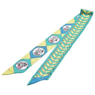 HERMES Colliers et Chiens小狗圖騰Twilly絲巾領結(綠色)