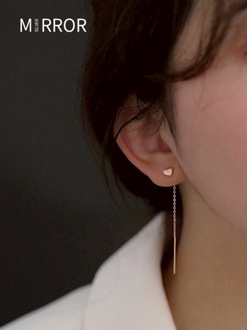 小麋人925愛心耳釘女純銀簡約小巧可愛耳環網紅長耳線流蘇冷淡風