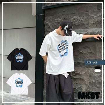 【MKST.STUDIO】破碎花影印花短TEE 寬鬆短袖 落肩上衣 男生短袖 情侶裝 印花短T 夏季短T