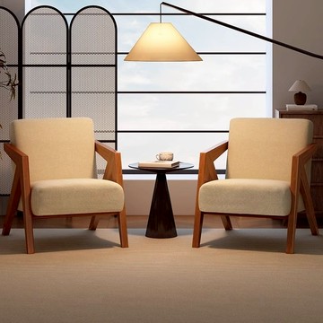 免運 可開票 超低價 工廠直銷 中古風實木單人沙發椅經典布藝設計客廳陽臺居家必備懶人沙發椅子