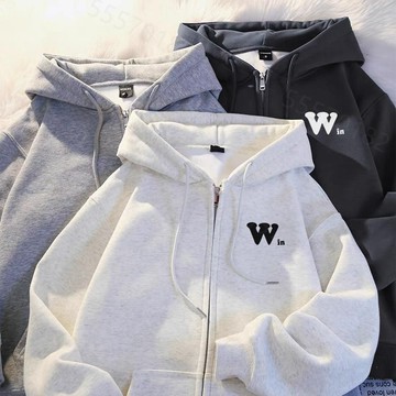 【Win！當天出貨】650g純棉重磅外套男大帽子韓系連帽外套長袖秋冬上衣印花外套Oversize寬鬆外套男女可穿韓式帽T