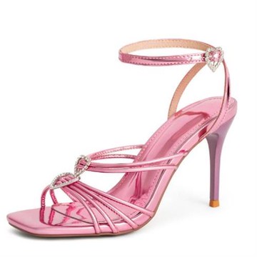 Taroko 愛心細帶漆皮羅馬方頭細高跟涼鞋(粉色)